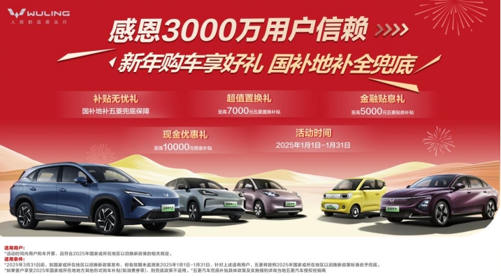 感恩3000万用户信赖，新年购五菱享四重好礼，国补地补全兜底！