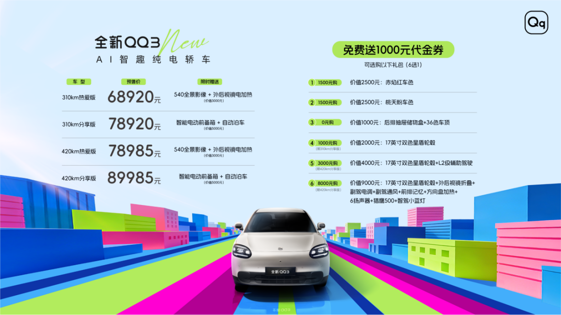 全新QQ3预售价68920元起，赠6大权益